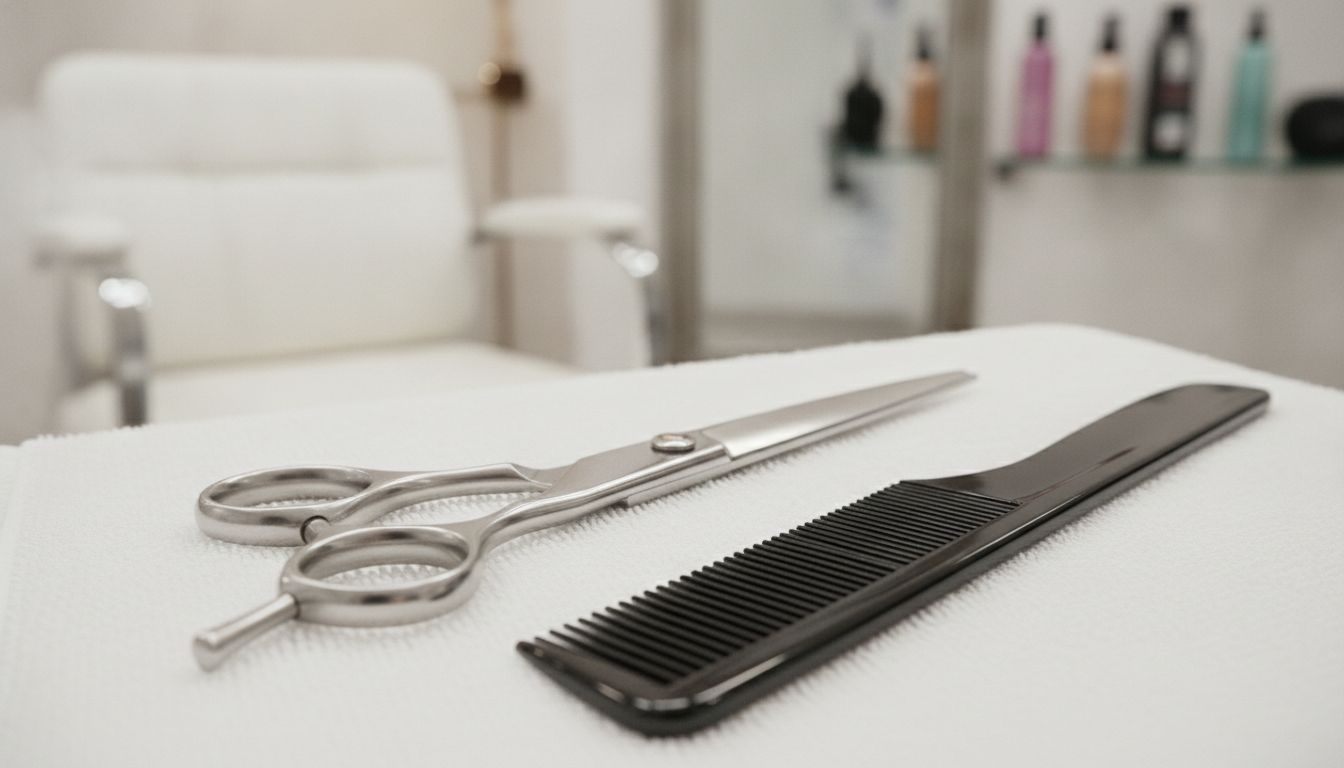 The silver scissors make a soft snipping sound near my ears.